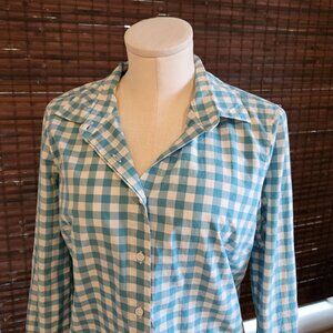 J Crew The Perfect Shirt Turquoise Blue Gingham Long Sleeve Button Down Shirt